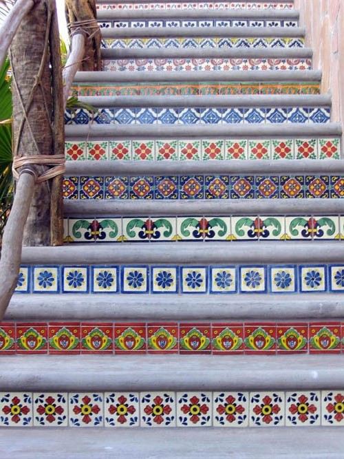 colorful--mexican-tiles-stairs house decorating ideas