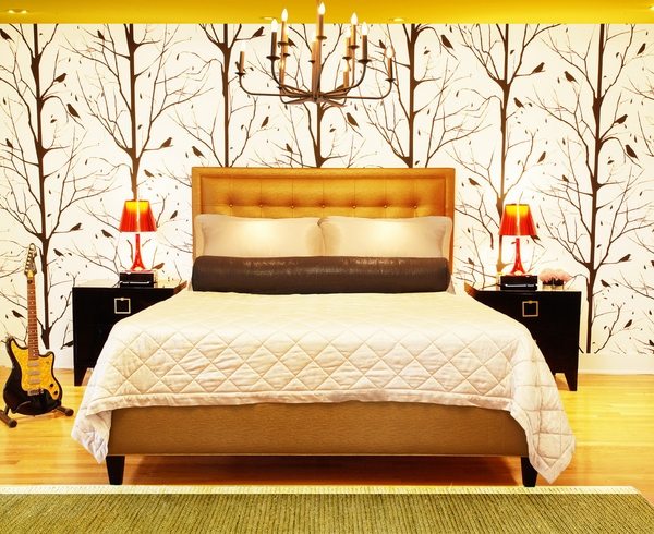 contemporary wall art tufted bed headboard furniture layout