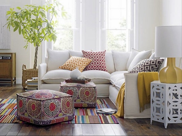 contemporary ottoman pouf sectional sofa Moroccan table ethnic rug