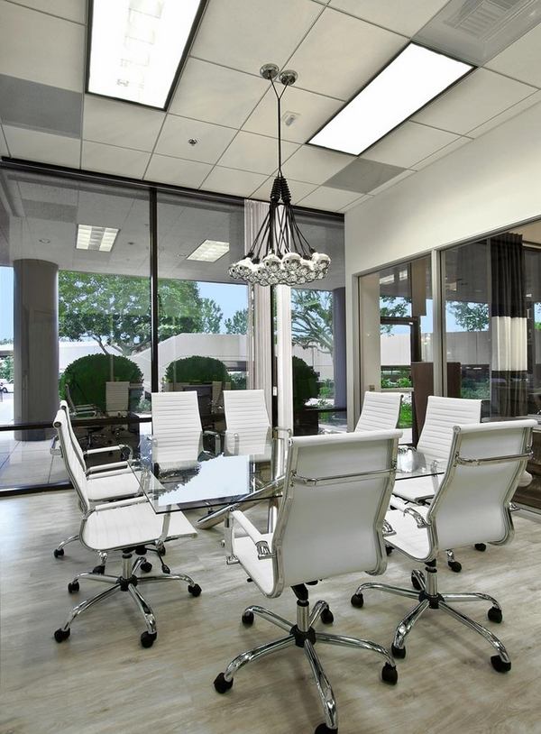 contemporary office conference room design white office chairs glass table
