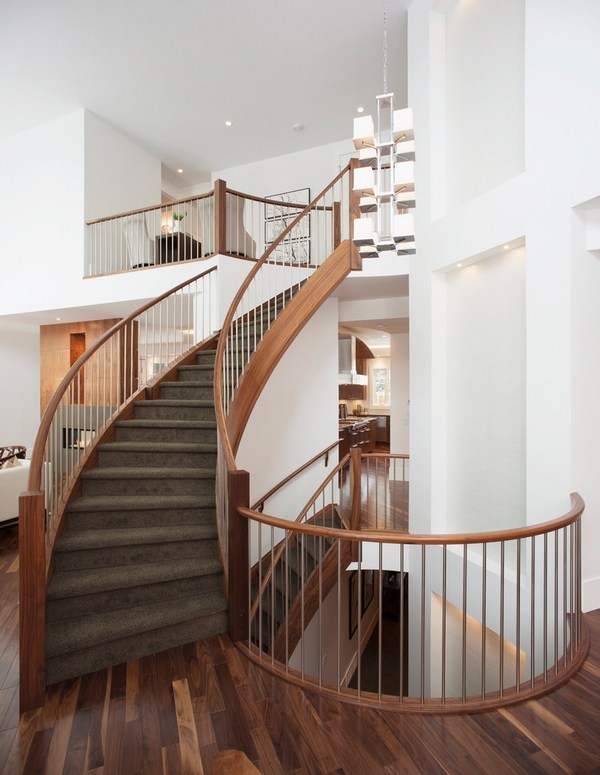 contemporary staircase wooden handrails