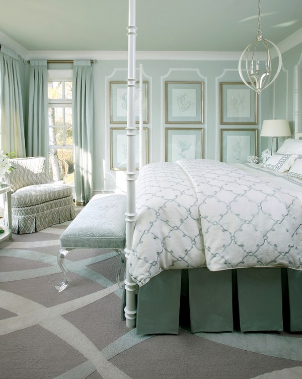 elegant bedroom pleated skirt green white interior