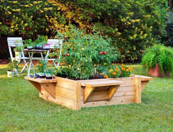 garden decorating ideas raised bed with benches
