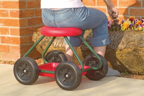 garden stool with wheels storage tray