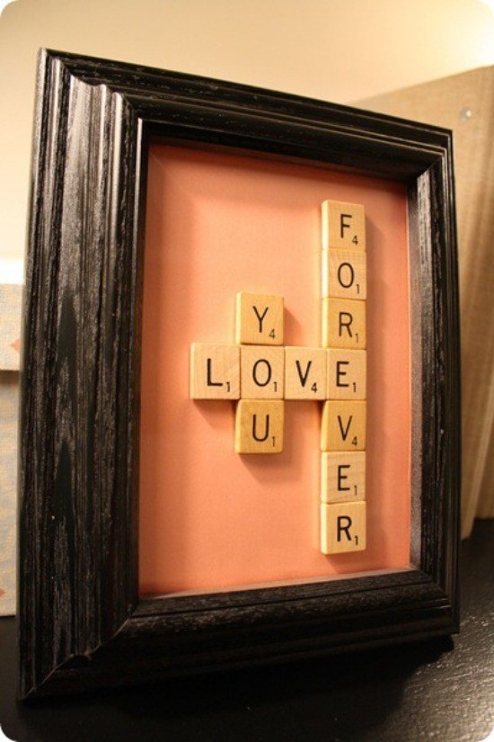 gift ideas valentines day scrabble game letters love message wood frame