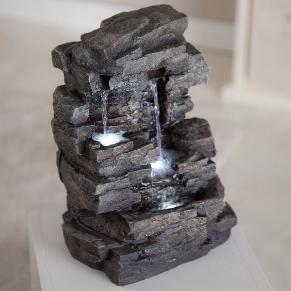 illuminated tabletop fountain waterfall rocks