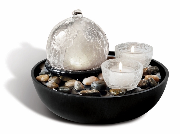indoor fountain glass bowls tea candles
