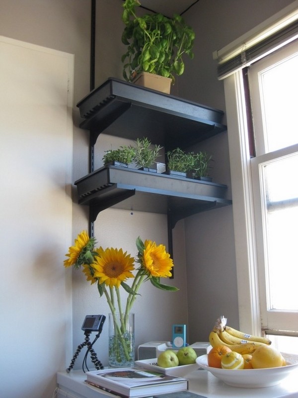 kitchen herb ideas DIY kitchen shelf corner light
