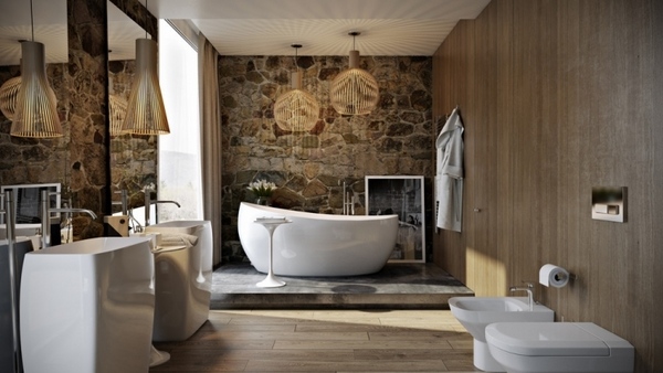 modern bathroom furniture rustic flair natural stone wood