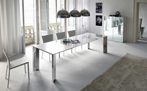chrome pendant fixtures minimalist dining room interior design
