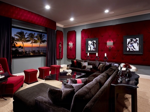 modern home theater tufted wall panels ideas red panels sound insulation