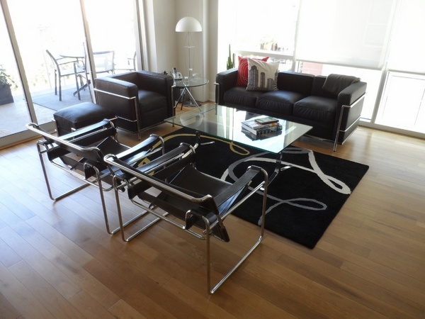 modern living room furniture breuer wassily chairs black leather sofa