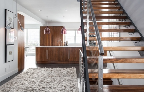 modern staircase wood steel combination
