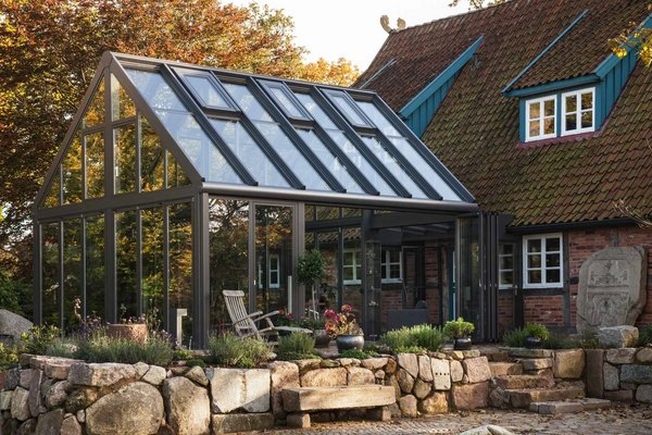 modern sunroom house extension glass walls roof
