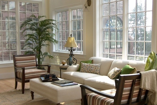 modern sunrooms interior design ideas striped armchairs ottoman