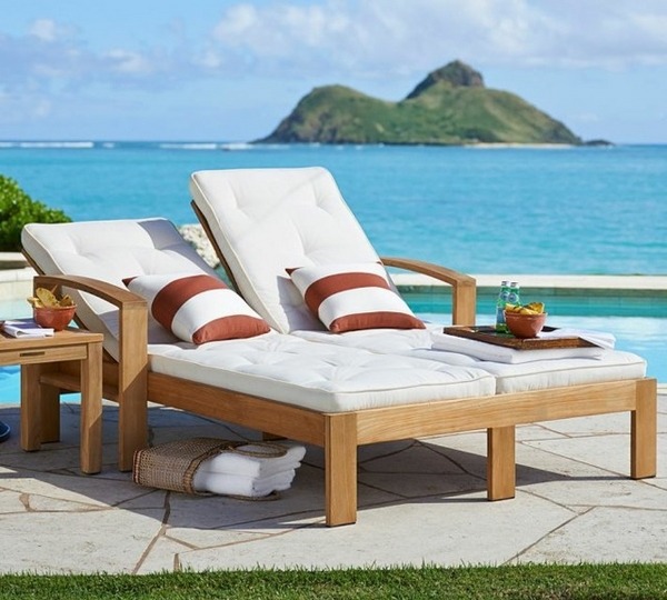 modern wooden lounge chairs white cushions