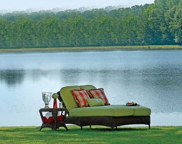 outdoor furniture chaise lounge chair side table green cushions
