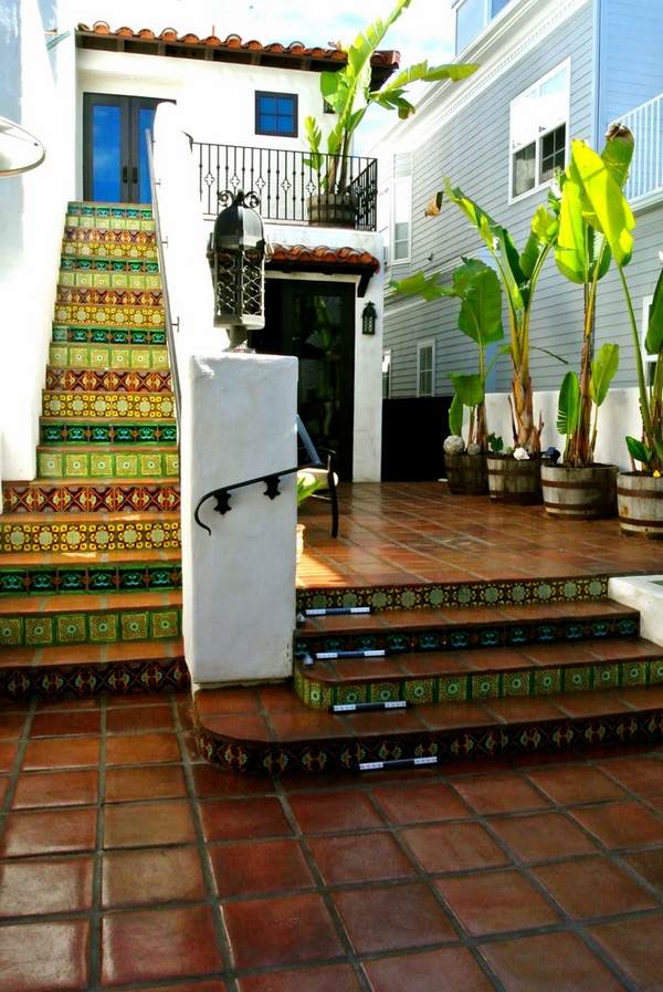 patio design ideas staircase design-mexican-tiles