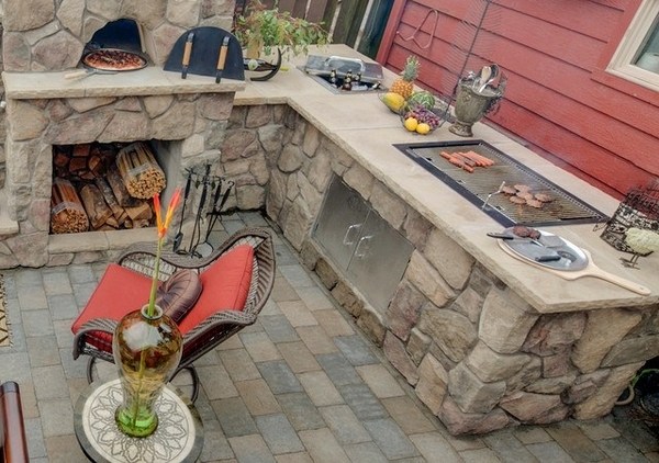 patio kitchen tipps ideas with pizza oven grill area