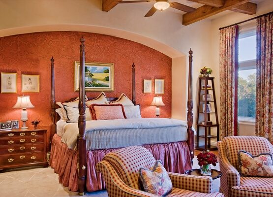 poster-bed-bedroom-furniture-ruffled-skirt-armchairs