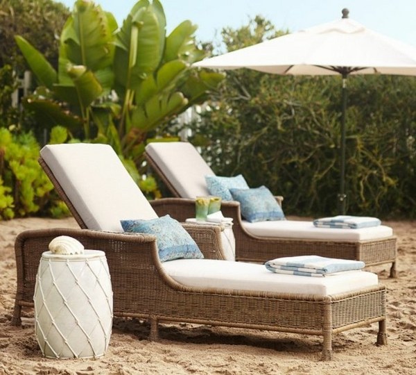 rattan chaise lounge white cushions beach furniture