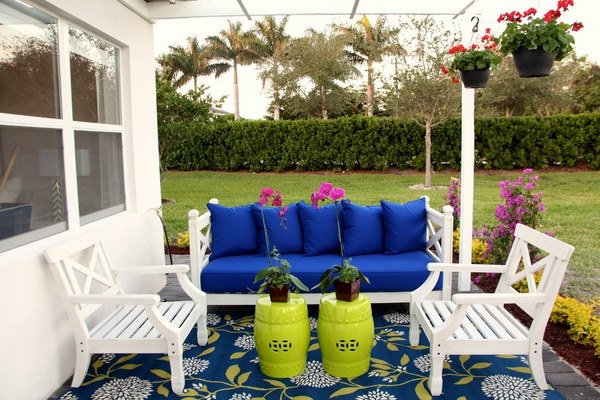 patio furniture ideas ceramic garden stools wooden benches