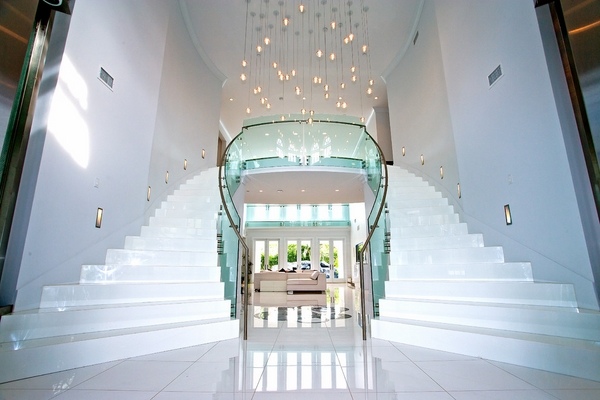 contemporary staircase glass steel handrail