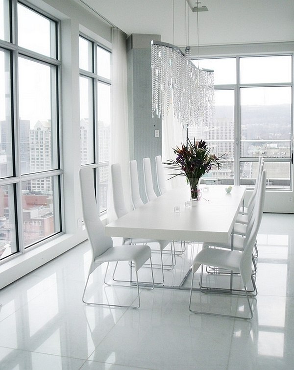 spectacular-minimalist-dining-room-designs-white-table-chairs-contemporary-crystal-chandelier