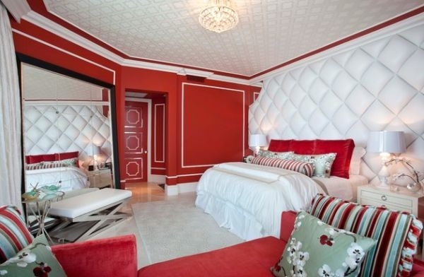 bedroom interior design white red colors