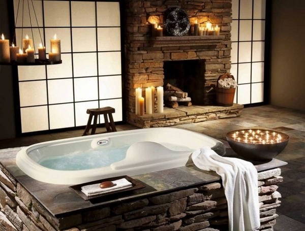 whirlpool tubs modern design with rustic stone cladding stone fireplace