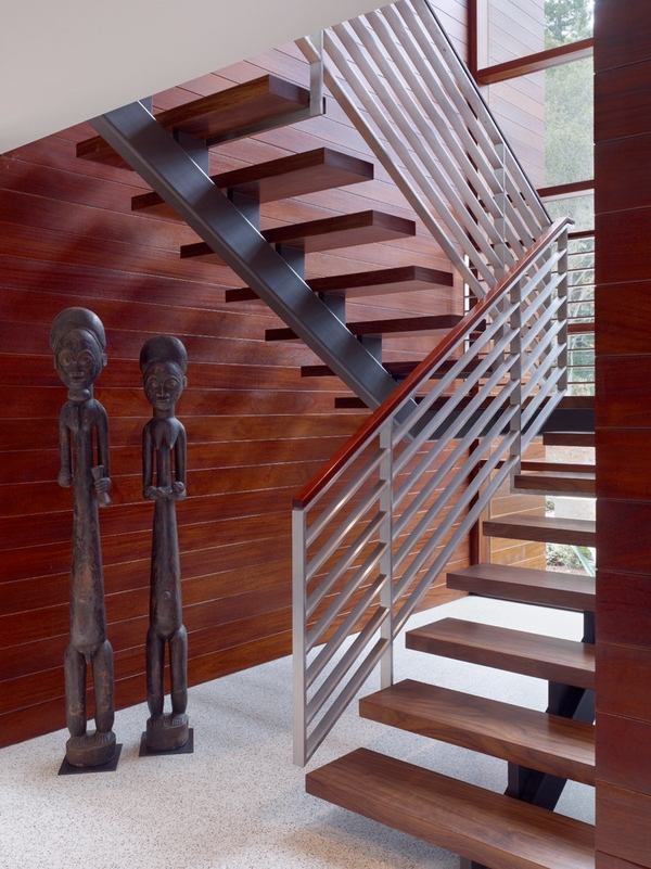 wooden handrail steel banishters modern staircase