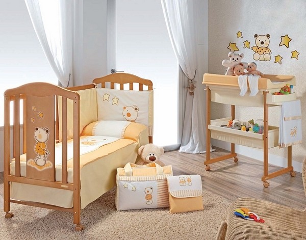 solid wood modern baby room furniture bear motif