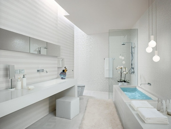 Bathroom in white with fine floral patterns contemporary furniture