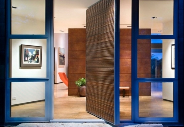 House entrance front modern wood metal glass door