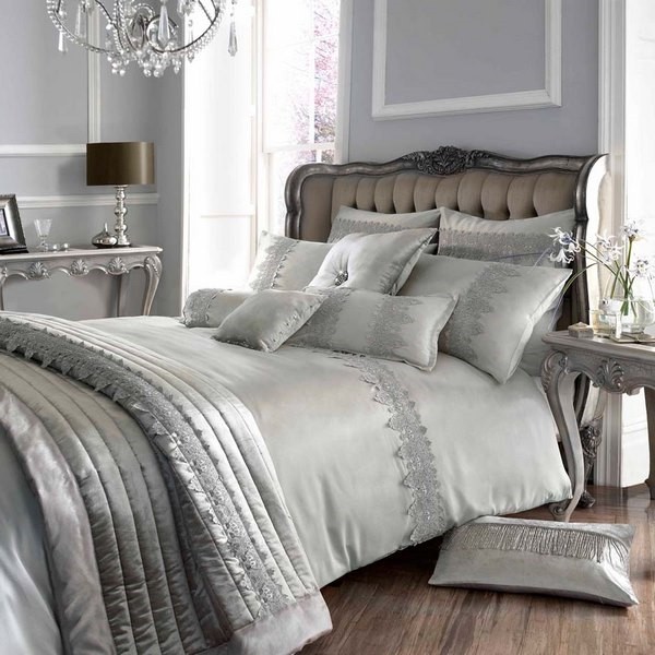 Modern elegant luxury bedding sets white silver shades stylish bedroom ideas