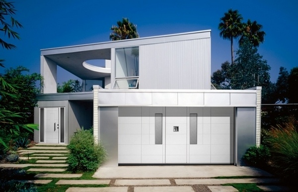 Modern white sliding garage door design white house facade modern architecture