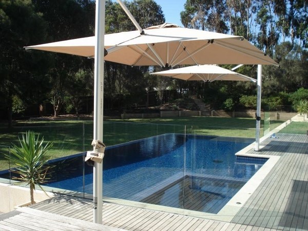 Square umbrellas swimming pool sun protection patio design