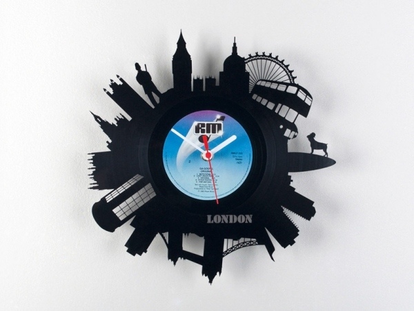 amazing wall clocks design ideas old vinyl records city silhouettes