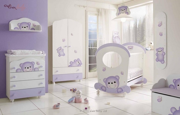 furniture design white lavender colors teddy bear pattern