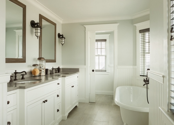 bathroom remodel ideas white panels vanity freestanding tub