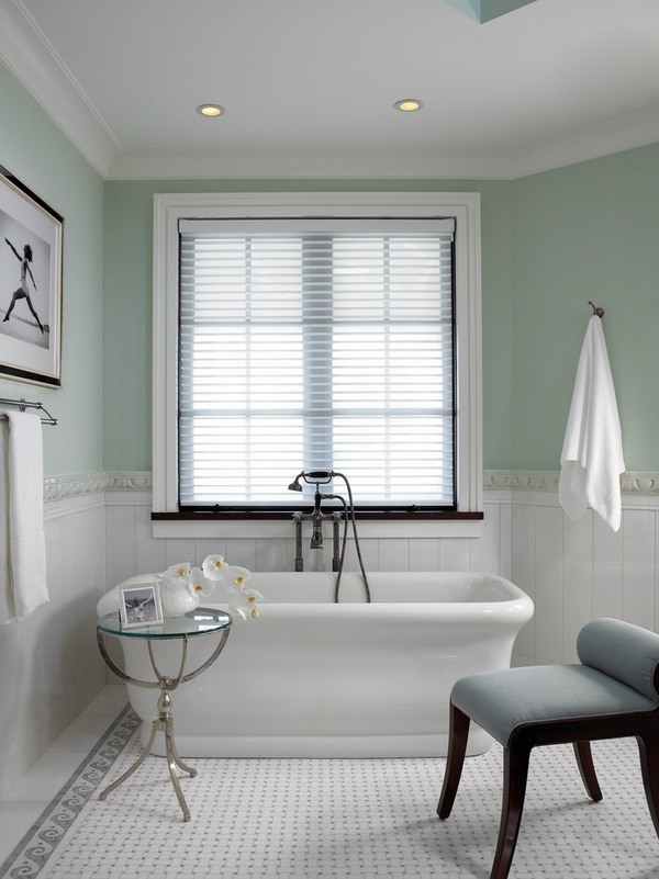 bathroom remodel white wainscoting green walls beautiful floor tiles