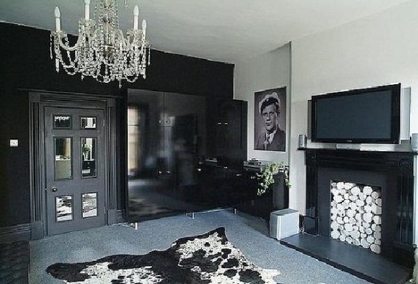 design ideas black furniture crystal chandelier white wall