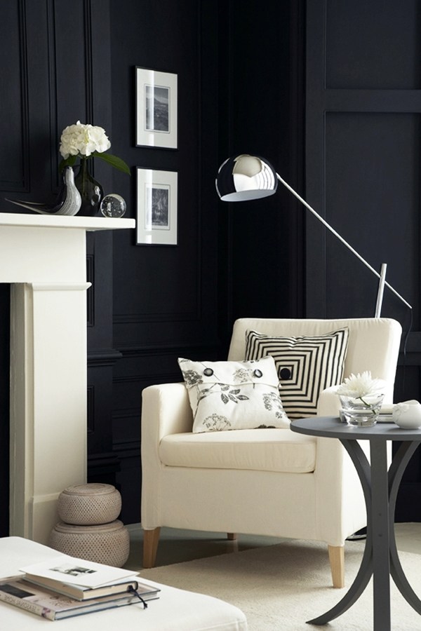 black wall color white furniture interior design ideas