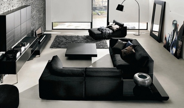 interior black furniture sofa daybed white floor