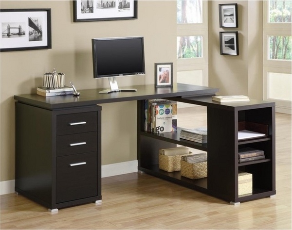 desk design L shaped wooden computer desk with container and shelves