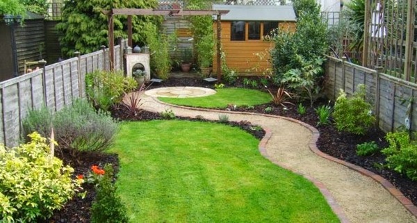 design ideas curved path lawn flower beds