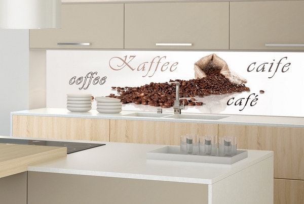 glass backsplash ideas printed motif coffee beans