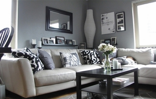 desing ideas gray walls white sofa decorative pillows