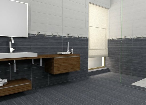gray tiles contemporary design wooden vanity