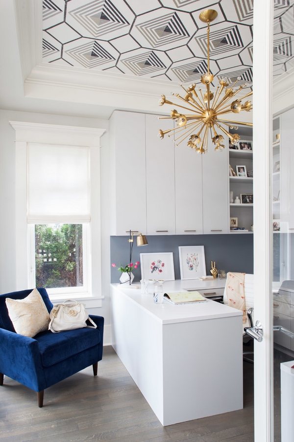 home office ideas white furniture modern chandelier